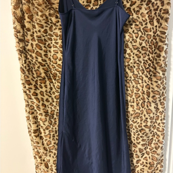 Aritzia Wilfred Navy Blue V-Neck Slip Midi Satin Dress - Picture 4 of 4